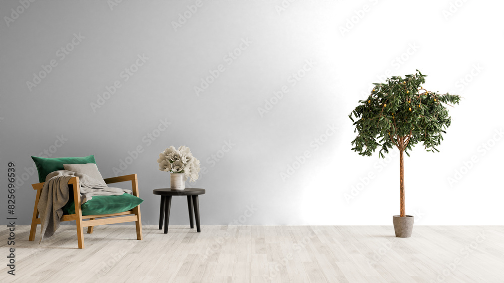 a chair and a tree in a room a chair and a tree in a room