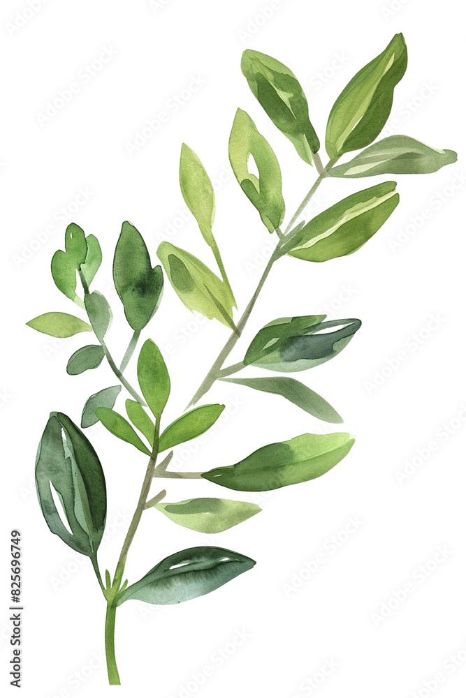 Naklejka premium Art Nouveau Lanceolate Leaves Watercolor Illustration Transparent Background