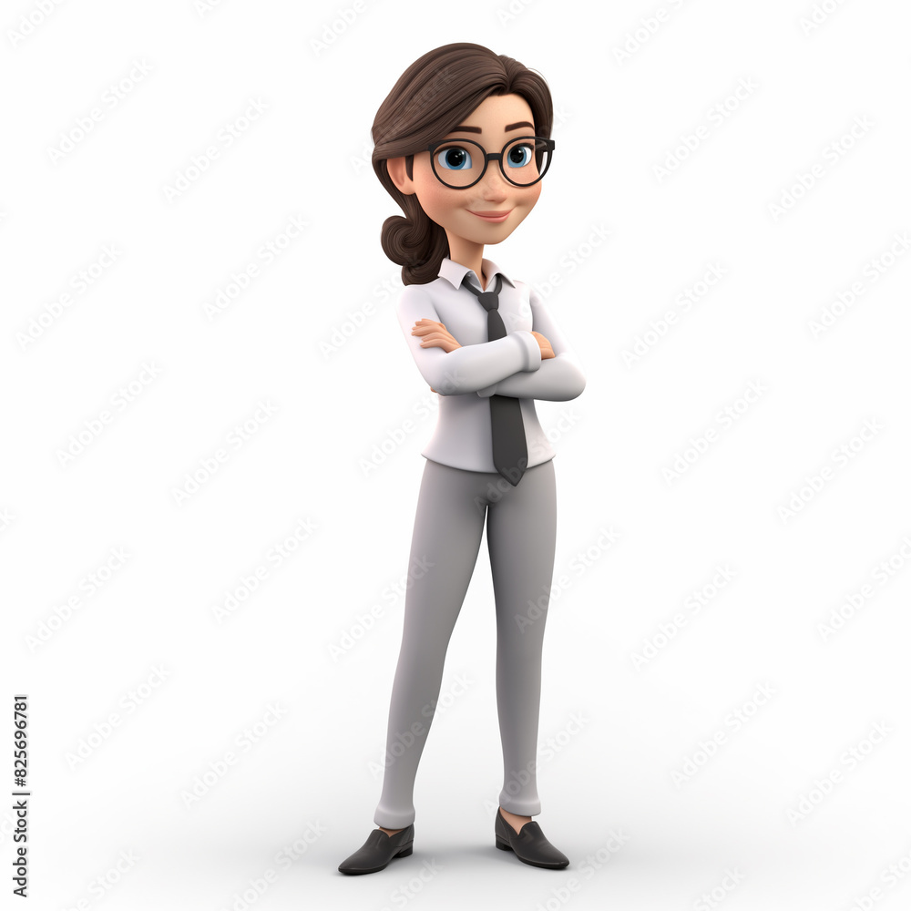 3d lady character with glasses and white shirt with tie 3d lady character with glasses and white shirt with tie