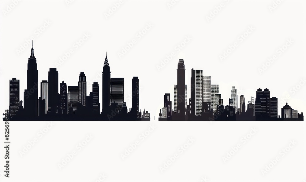 wallpaper silhouette of city buildings isolated on a white background