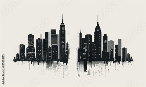 wallpaper silhouette of city buildings isolated on a white background