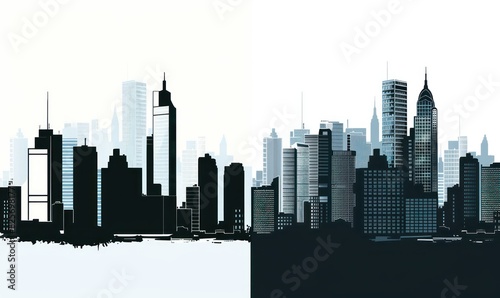 wallpaper silhouette of city buildings isolated on a white background