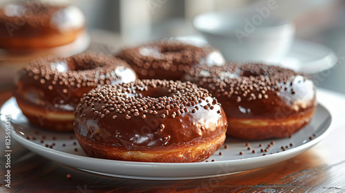 Freshly baked delicious chocolate donuts 