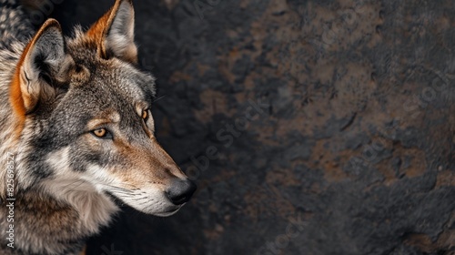Portrait of wolf in a texture background with copy space