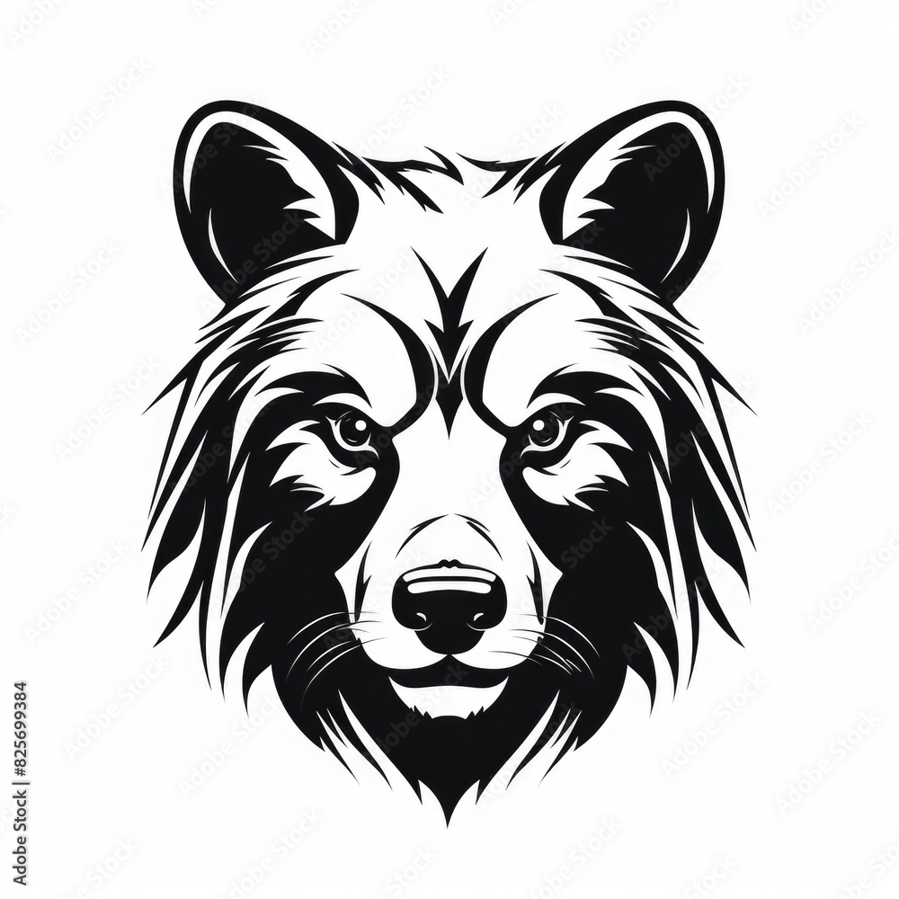 Logo design, Stencil art style, solid silhouette of a bear face, high contrast black and white, white background Logo design, Stencil art style, solid silhouette of a bear face, high contrast black and white, white background