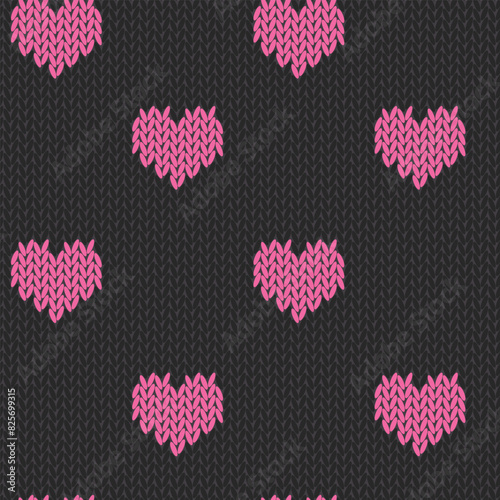 Knitted hearts seamless pattern. Fabric imitation vector background. Flat style knit wallpaper. Cute design for gift wrap, paper, textile