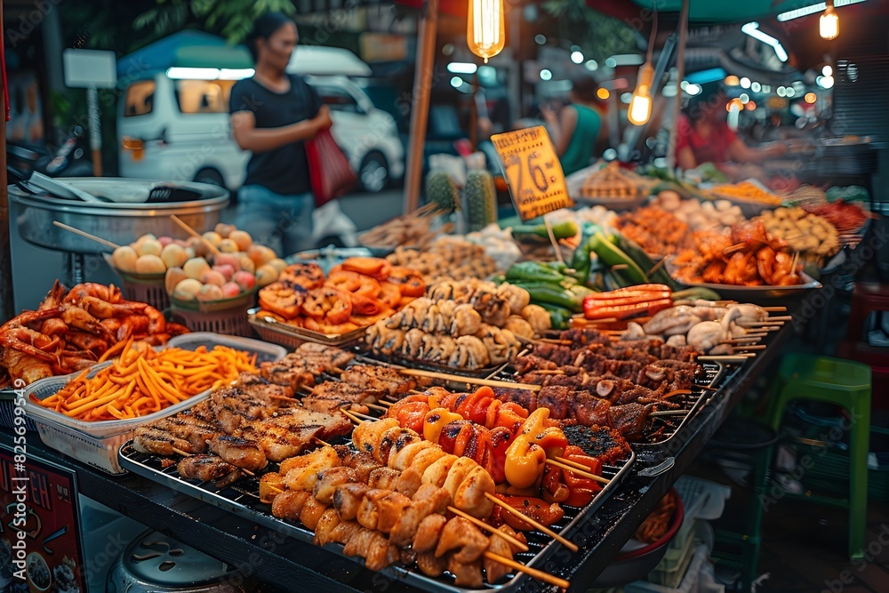 Vibrant Street Food Extravaganza at an Outdoor Market in Bangkok