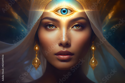 An elegant woman with her third eye awakening photo