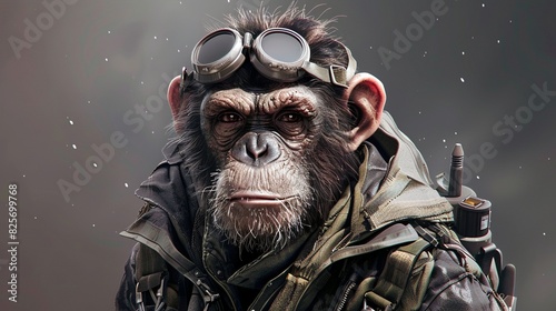Portrait of serious monkey looking at camera