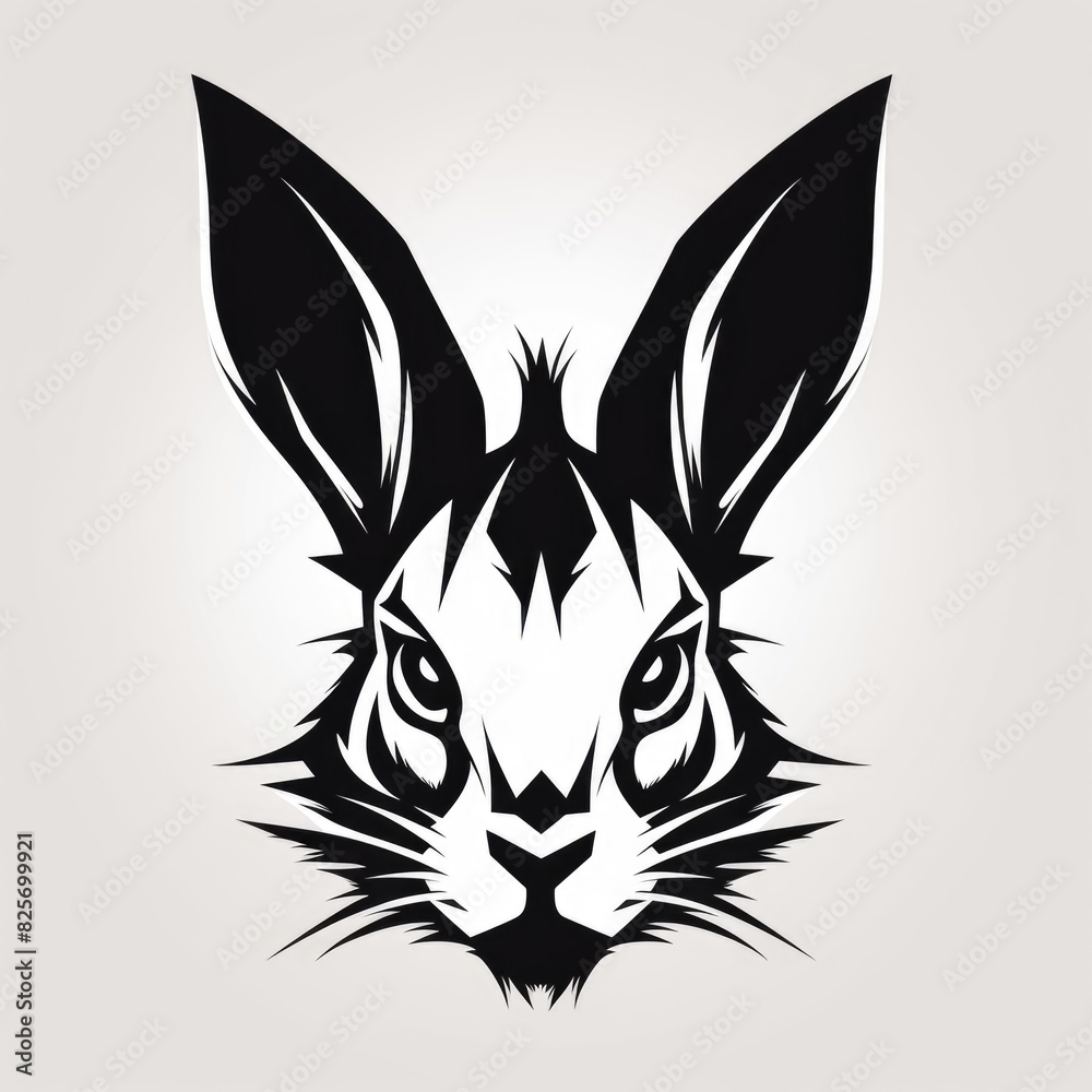 Logo design, Stencil art style, solid silhouette of a rabbit's face, high contrast black and white, white background Logo design, Stencil art style, solid silhouette of a rabbit's face, high contrast black and white, white background