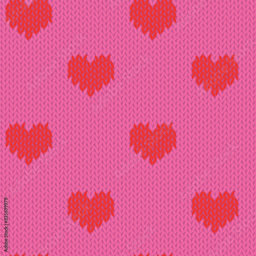 Knitted hearts seamless pattern. Fabric imitation vector background. Flat style knit wallpaper. Cute design for gift wrap, paper, textile