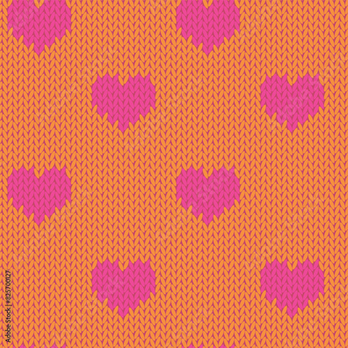 Knitted hearts seamless pattern. Fabric imitation vector background. Flat style knit wallpaper. Cute design for gift wrap, paper, textile