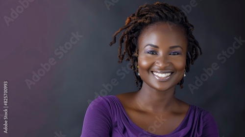 A Woman Dressed In A Purple Top, Smiling Confidently At The Camera, Her Expression Bright And Welcoming, Hd Images photo