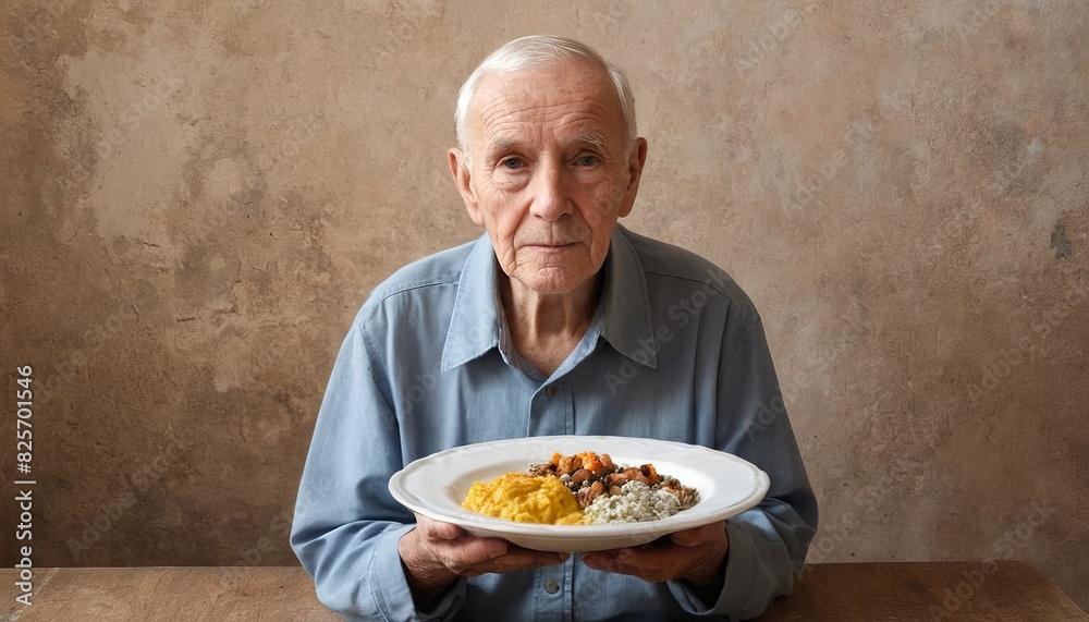 Elderly Man Facing Empty Plate: A Stark Reminder of Poverty and Hunger