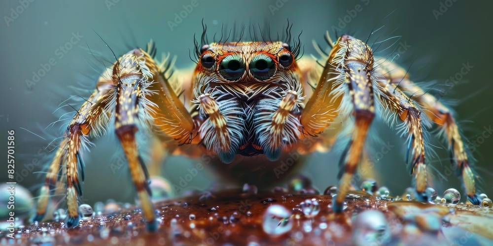 Fototapeta premium A spider with green and yellow markings on its face generated by AI