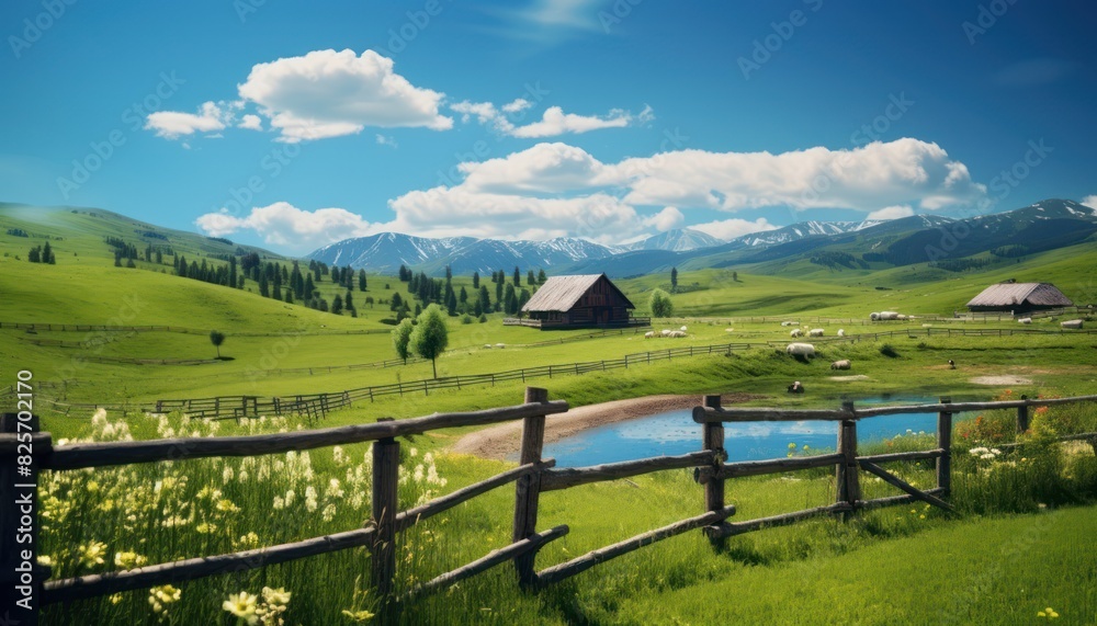 A stunning spring day landscaping views of fertile land surrounded beautiful green vegetation, wide stretches of hills and mountains with clear skies in spring