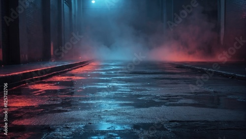  A night view dark street with a red light traffic in the citysmoke

