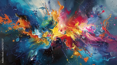 Playful splashes of color burst forth from the canvas, creating a lively and dynamic composition that sparks the imagination photo