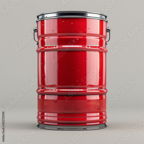 Red Metal Drum with Water Droplets photo