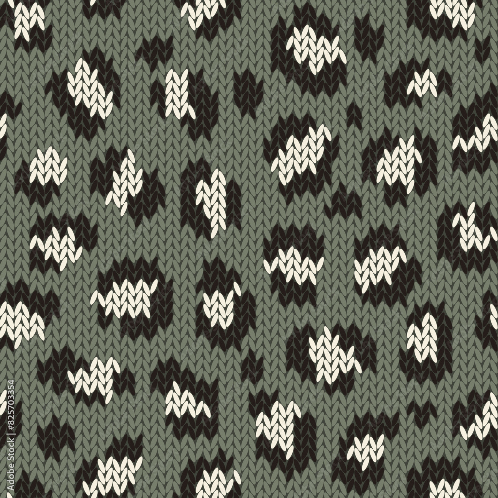 Knitted animal skin seamless pattern. Fabric imitation vector background. Flat style knit wallpaper with leopard print. Cute design for gift wrap, paper, textile