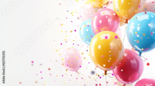 colorful balloons decoration at the corners of the white background with text copy space in the middle  Circular Border of Balloons and Bushes Framing Text Space   