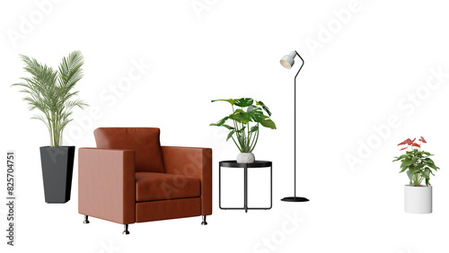 a chair and a table with plants in it photo