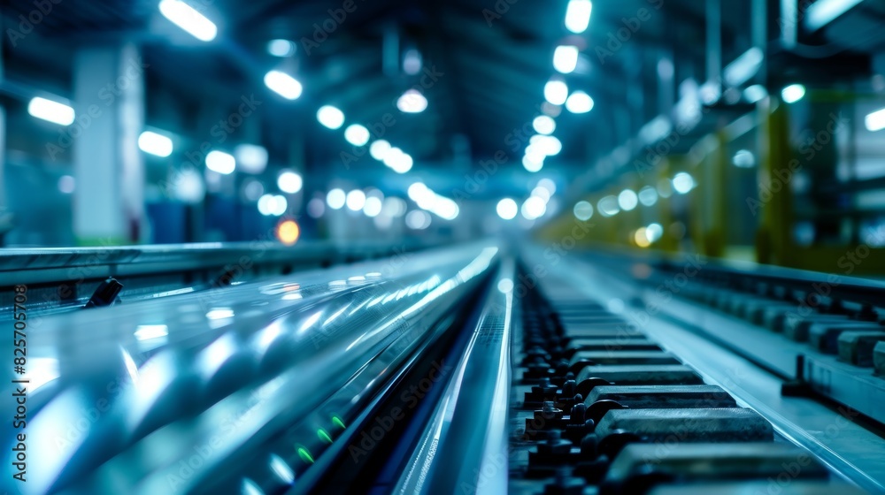 The entire production line is welllit with bright fluorescent lights illuminating every step of the process for maximum efficiency. The entire production line is welllit with bright fluorescent lights illuminating every step of the process for maximum efficiency.