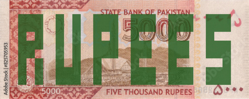 Vector reverse high polygonal pixel mosaic banknote of Pakistan. Denominations of bill 5000 rupees. Game money of flyer. Part 2