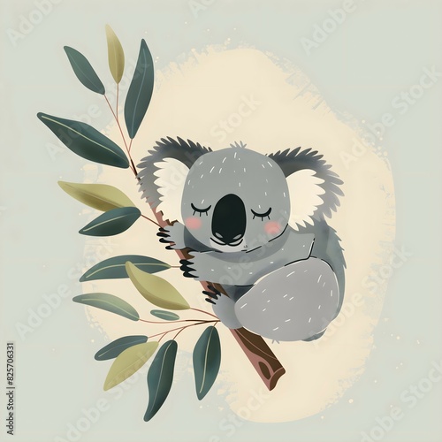 Sleeping Koala Bear in Eucalyptus Tree