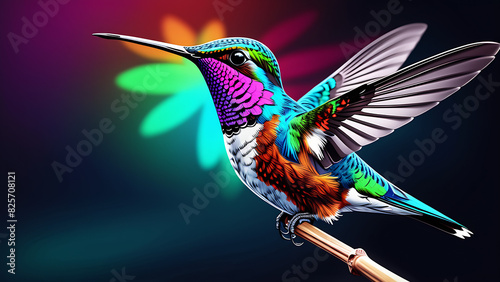 neon Illustration of calibri bird hummingbird. Animal wild life nature vibe decoration design art. Graphic Art photo