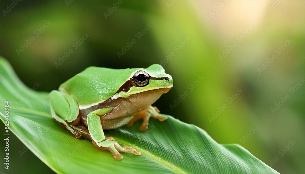 Tiny green frog on plant leaf in garden close up
Tiny green frog on plant leaf in garden close up