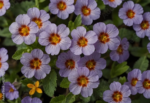 From the top view of Tigirdia Tropaeolum majus Viola tricolor Vinca difformis flowers bloom ornamental isolate on transparent backgrounds