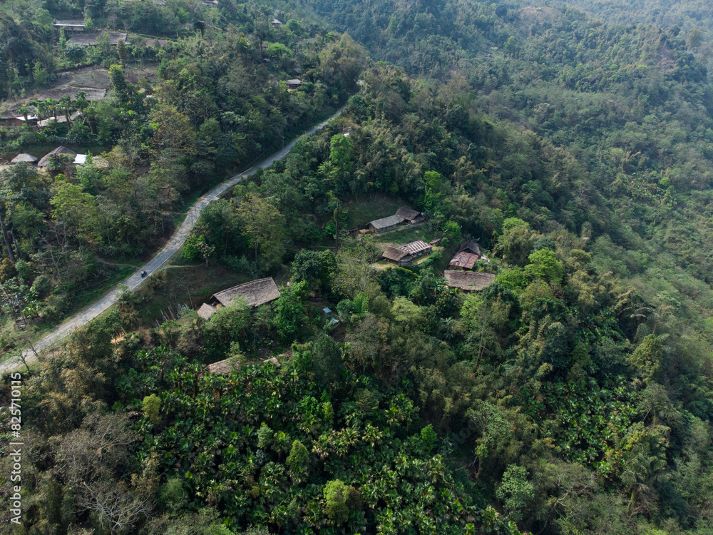 Drone view shot of landscape or houses and environment of people living in Nagaland, India. Drone view shot of landscape or houses and environment of people living in Nagaland, India.