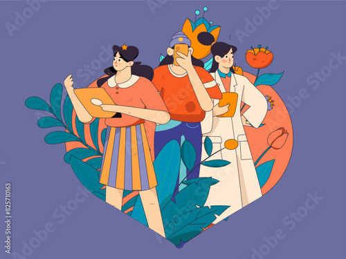 3.12 International Women's Day professional women flat character vector concept operation hand drawn illustration
