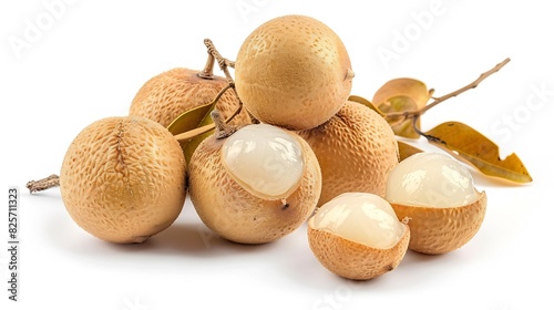 Fresh natural Longan fruits isolated on white background Clipping path : Generative AI