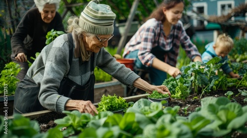 The elderly people are teaching young children how to plant and care for vegetables