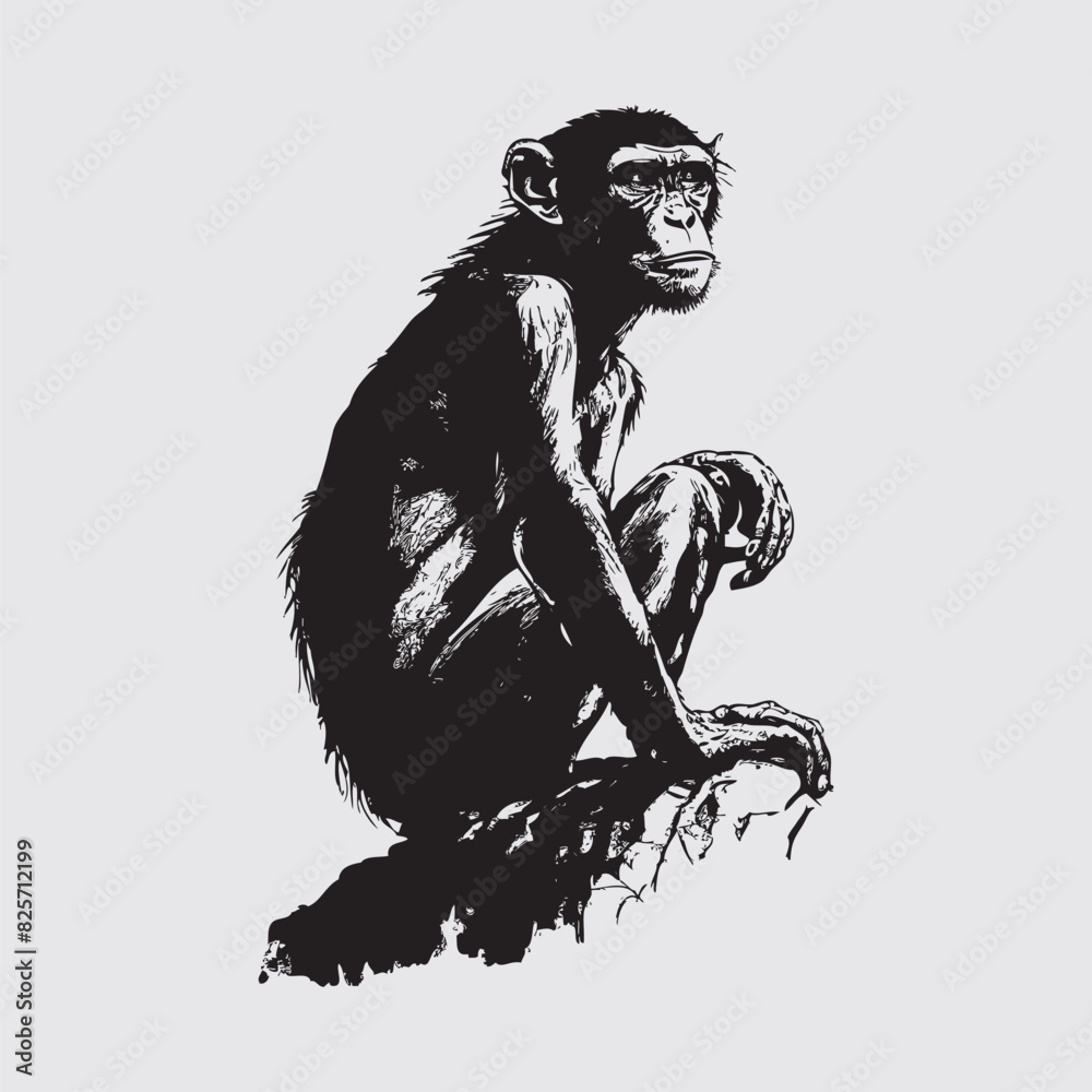 Fototapeta premium Black and White Vector Illustration of a Monkey