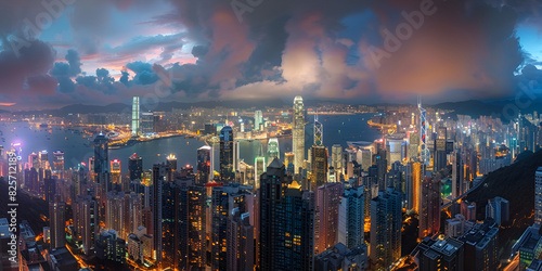 Hong Kong Skyline  Urban Nightscape   City Lights and Skyscrapers