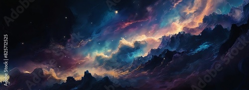A beautiful  colorful  and starry sky with a few clouds