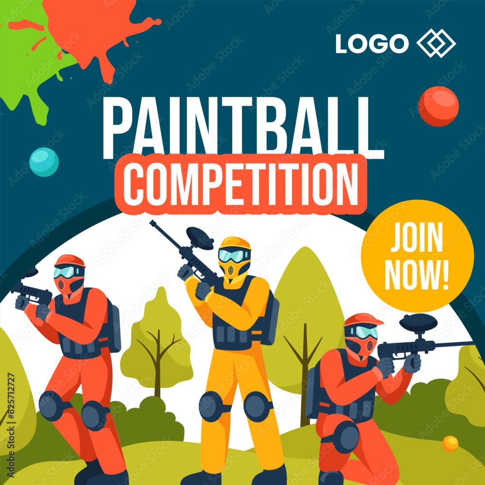 Paintball Game Social Media Illustration Flat Cartoon Hand Drawn Templates Background Paintball Game Social Media Illustration Flat Cartoon Hand Drawn Templates Background