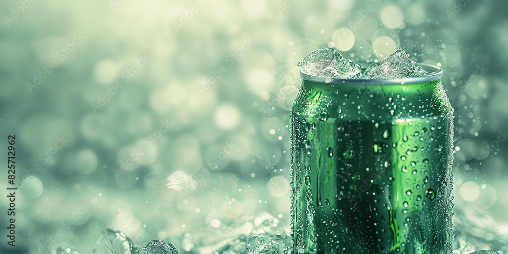 drinking can with ice, bokeh background, generative AI drinking can with ice, bokeh background, generative AI