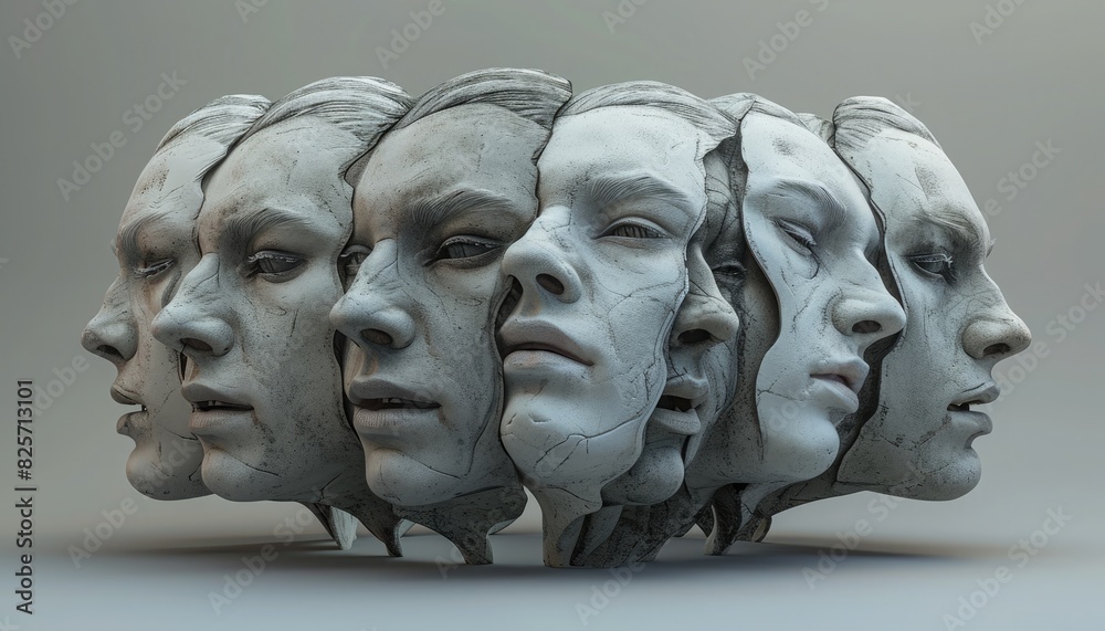 Artistic masks and faces depicted as statues, offering a captivating ...