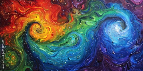 A mesmerizing blend of vibrant colors swirling into intricate patterns, reminiscent of a cosmic dance.