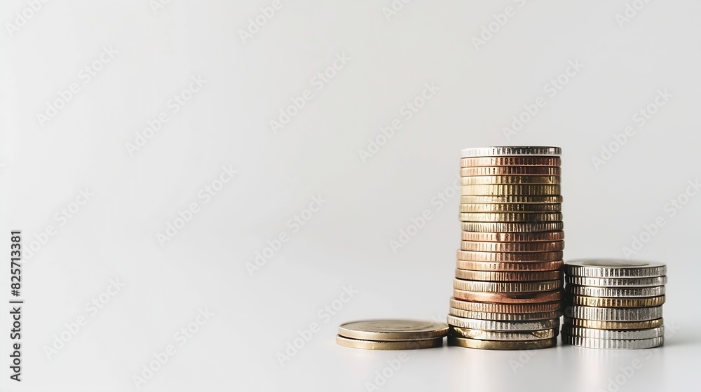 Stacked coins on white background Investment concept : Generative AI Stacked coins on white background Investment concept : Generative AI