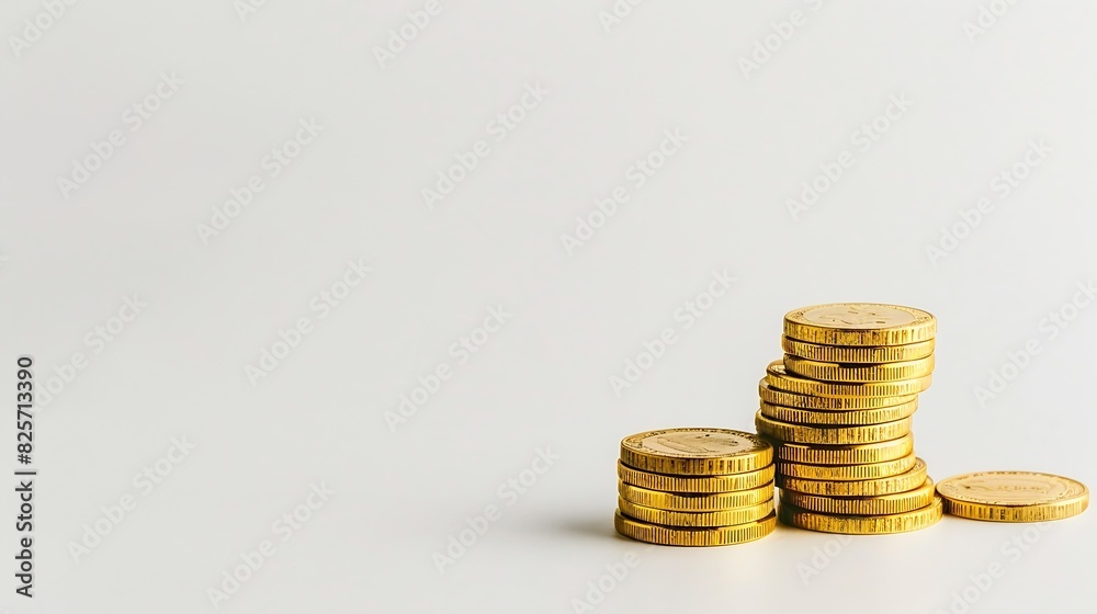 Gold coins stacked on a white background Concept of saving money economy investment growing business and wealth : Generative AI Gold coins stacked on a white background Concept of saving money economy investment growing business and wealth : Generative AI