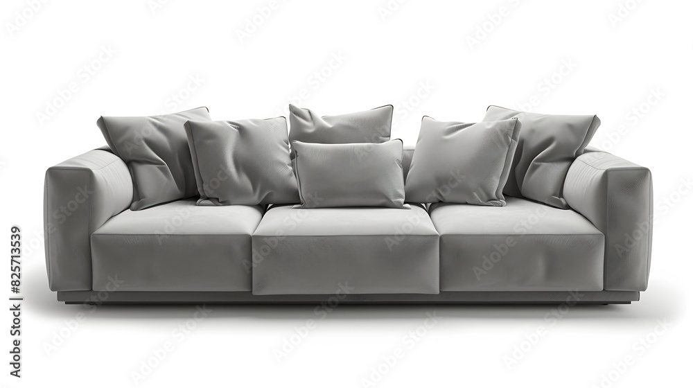 Grey sofa with 4 pillows modern style isolated on white background included Clipping path : Generative AI Grey sofa with 4 pillows modern style isolated on white background included Clipping path : Generative AI
