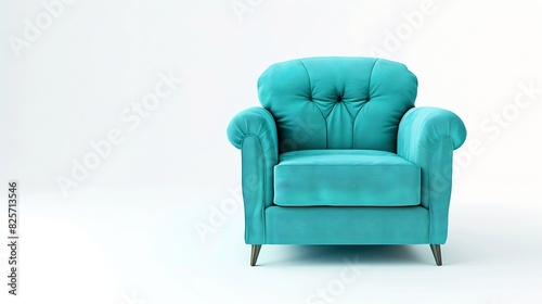 One comfortable turquoise armchair isolated on white : Generative AI © The Little Hut