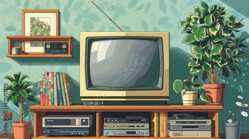 Retro television in 1990 living room