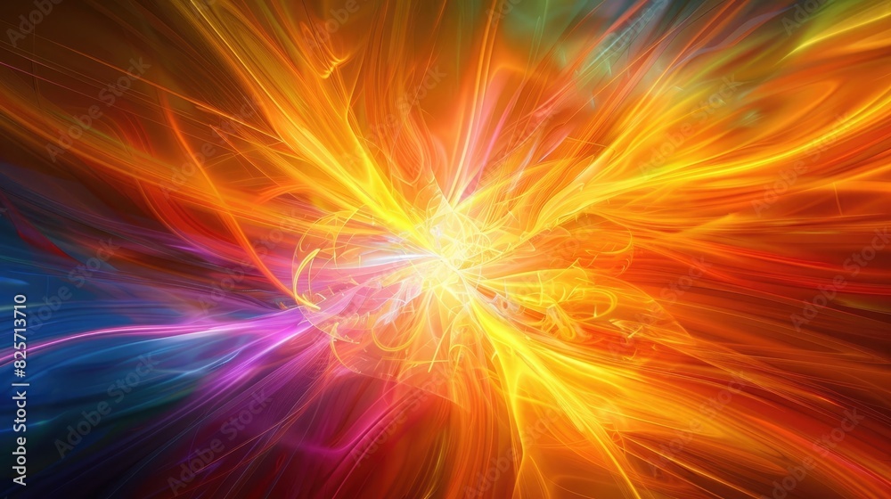A luminous burst of amber shining against a neon and multi-colored canvas, blending together in a harmonious display of light and shadow. A luminous burst of amber shining against a neon and multi-colored canvas, blending together in a harmonious display of light and shadow.
