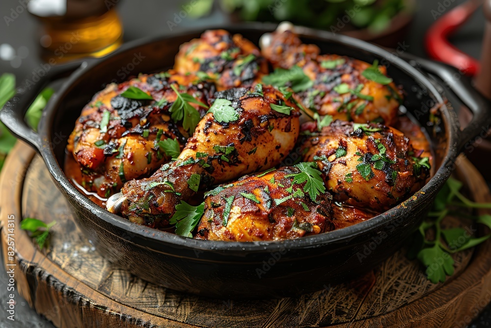 A large bowl of chicken with a lot of seasoning and herbs A large bowl of chicken with a lot of seasoning and herbs
